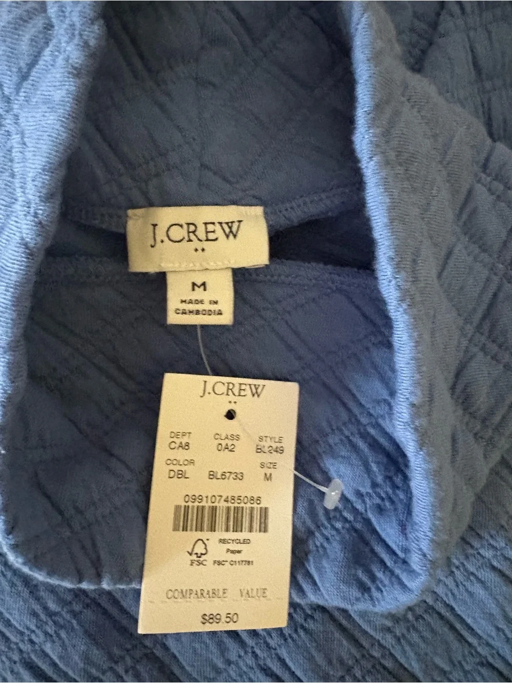 NWT J.Crew Quilted Turtleneck Sweater Soft Blue M- Retail: $89.50